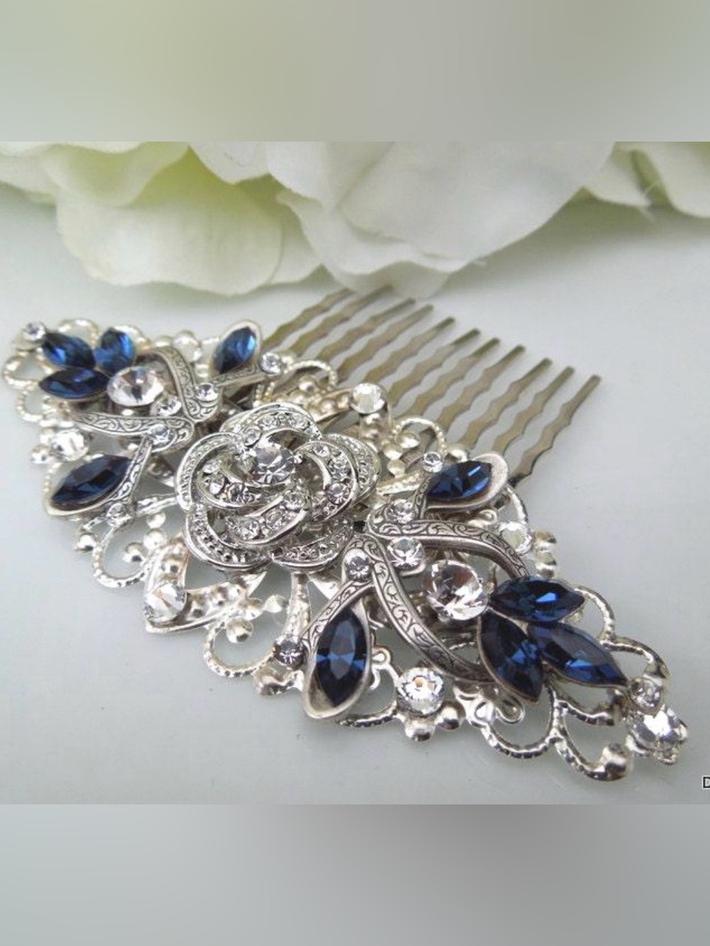 Elegant Silver Bridal Hair Comb with Blue Crystal Accents, wedding headpiece